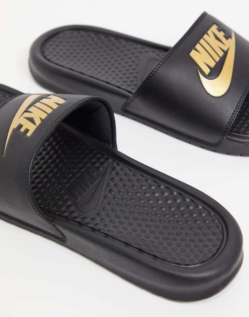 Nike slides gold outlet and black