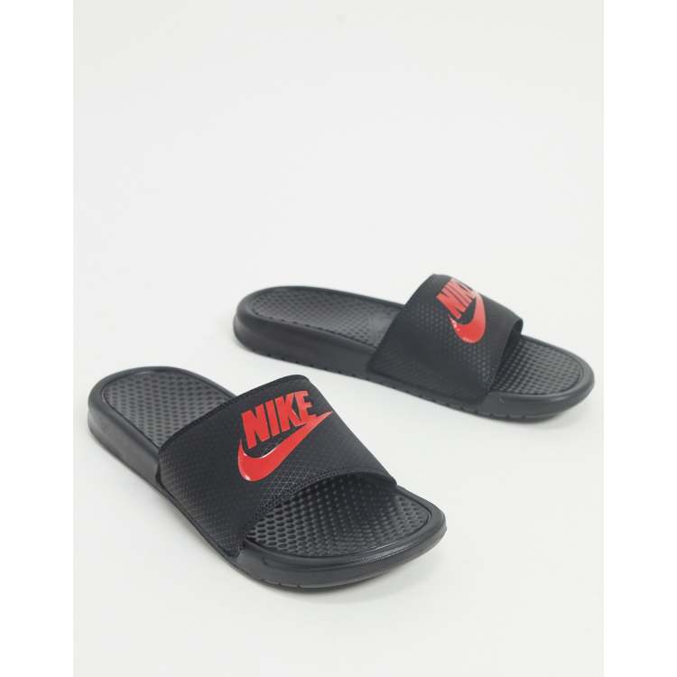 Nike Benassi JDI sliders in black red ASOS