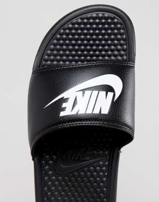 nike benassi logo sliders in black