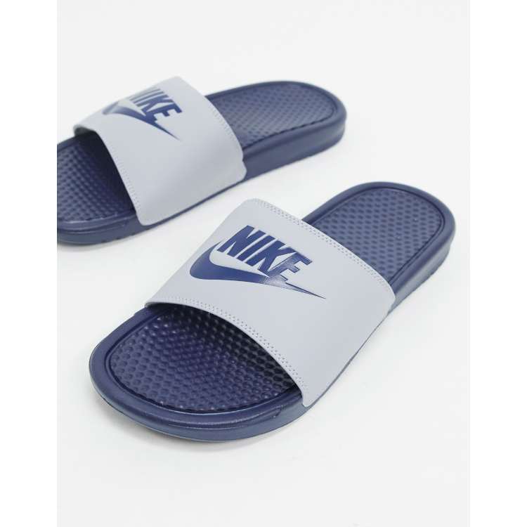 Nike Benassi JDI sliders in wolf grey navy ASOS