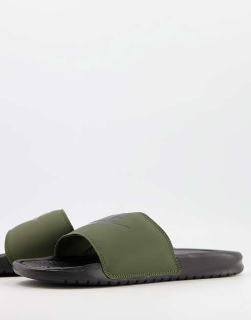 Army green cheap nike slides