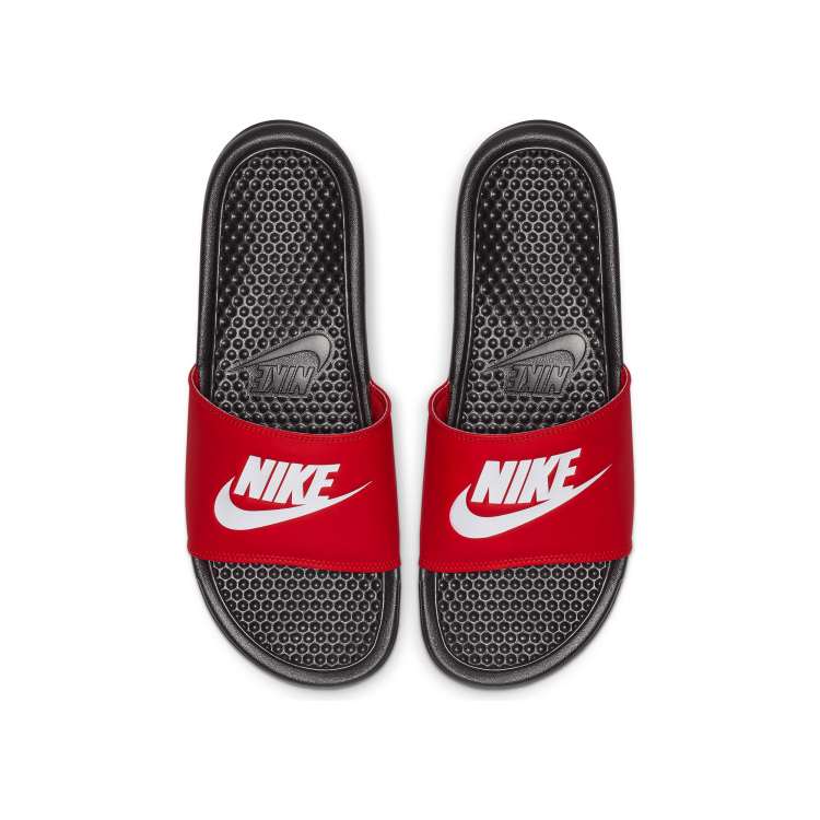 Nike benassi slides red best sale and white