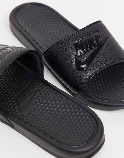 All black nike benassi hot sale slides