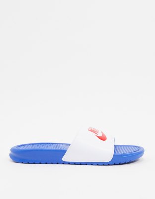 nike slides white and blue