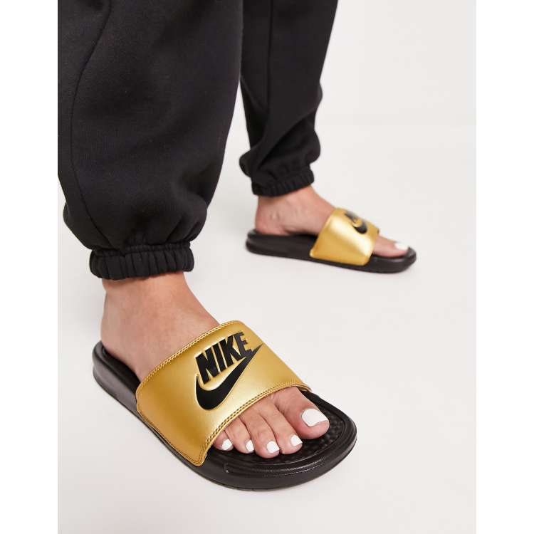 Nike Benassi sliders in black and gold ASOS