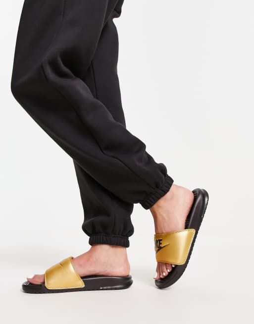 Nike Benassi sliders in black and gold ASOS