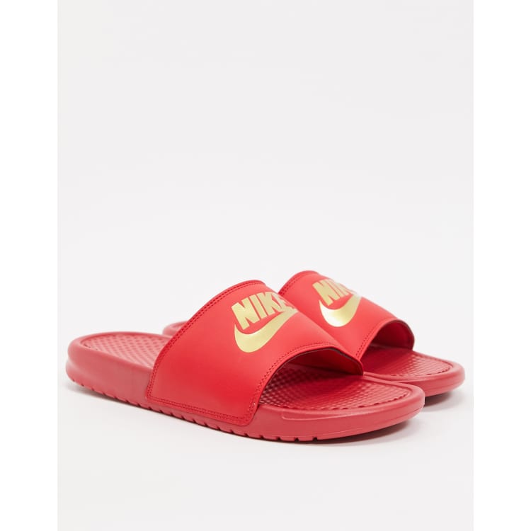 Nike Benassi sliders in red gold ASOS