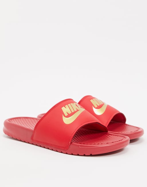 Nike slides 2024 burgundy and gold