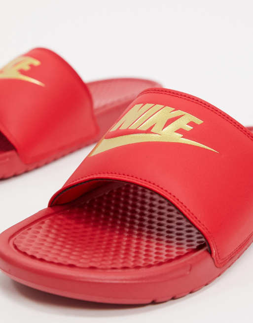 Nike Benassi sliders in red gold ASOS