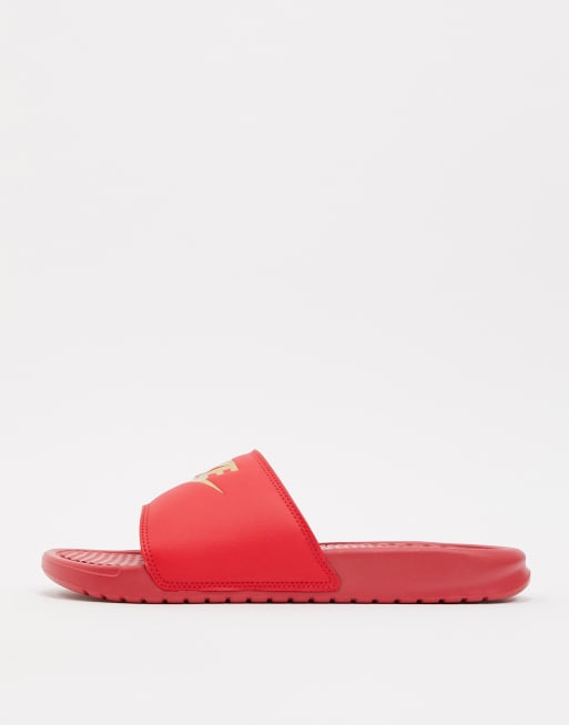 Nike benassi red hot sale and gold