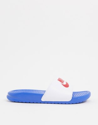 nike benassi white and blue