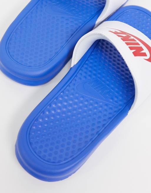 Nike slides red white and online blue