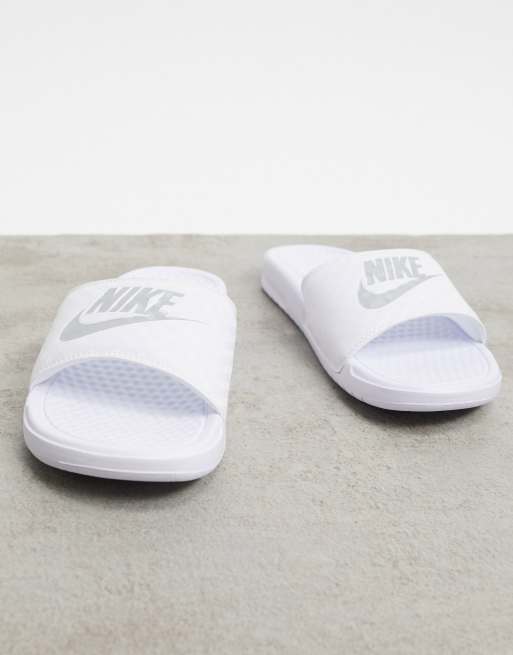 Nike Benassi sliders in white and silver