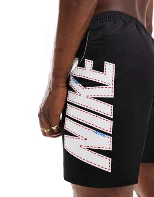 Nike Swimming Nike Big Block 7 inch volley large logo swim shorts in black
