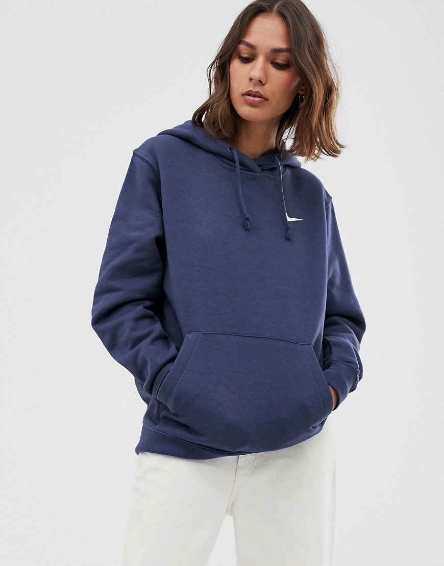 Nike – Blå huvtröja i oversize-modell med liten Swoosh-logga