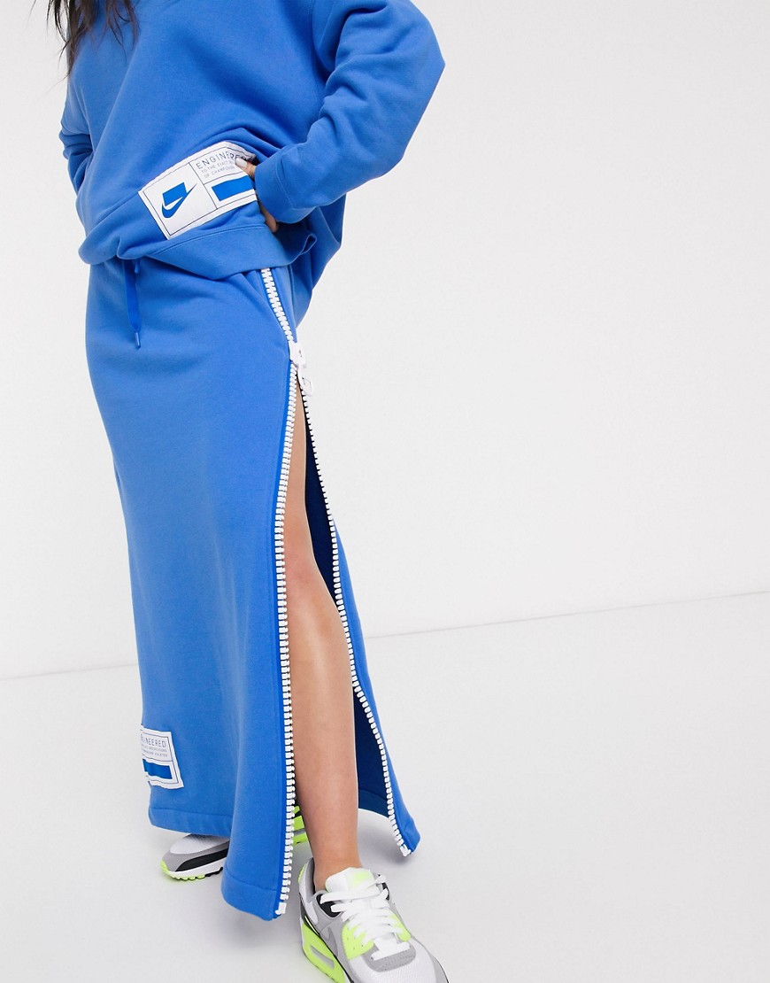 Nike – Blå maxikjol med dragkedja i sidan