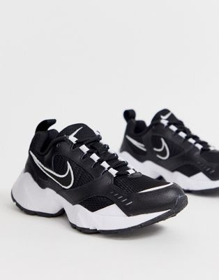 nike white and black air heights trainers