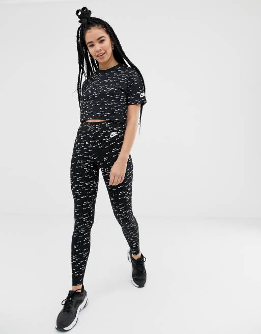 Nike Black All Over Swoosh Print Leggings