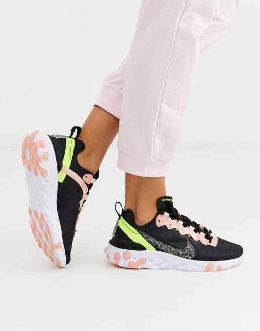 Nike women's react element 55 trainer black / white / red / shop gold