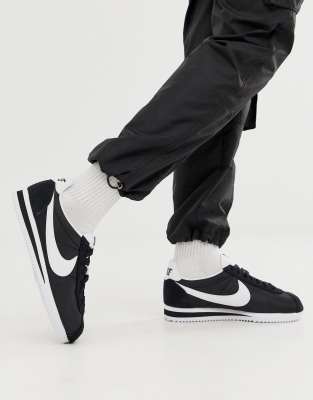 black and white nike cortez nylon