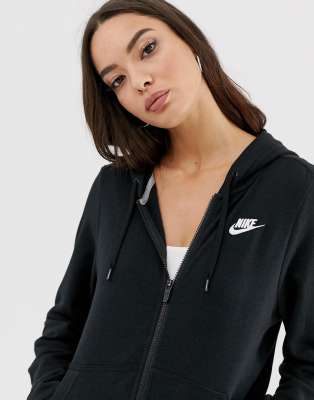 nike black club zip through hoodie