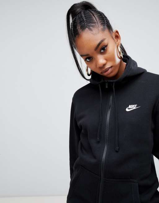 Nike black club discount zip through hoodie