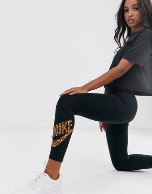 Nike black leggings with leopard swoosh 