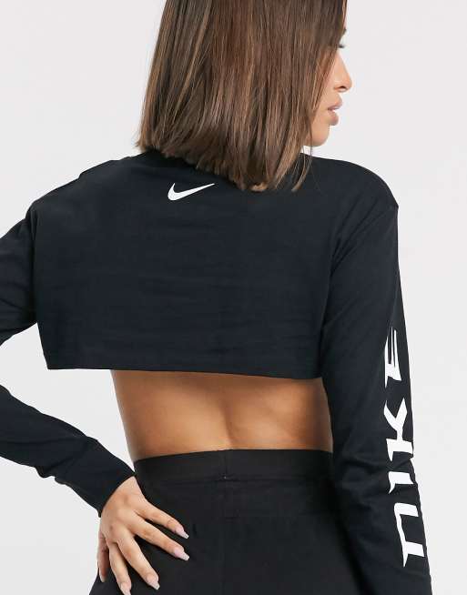 Nike black long on sale sleeve crop top