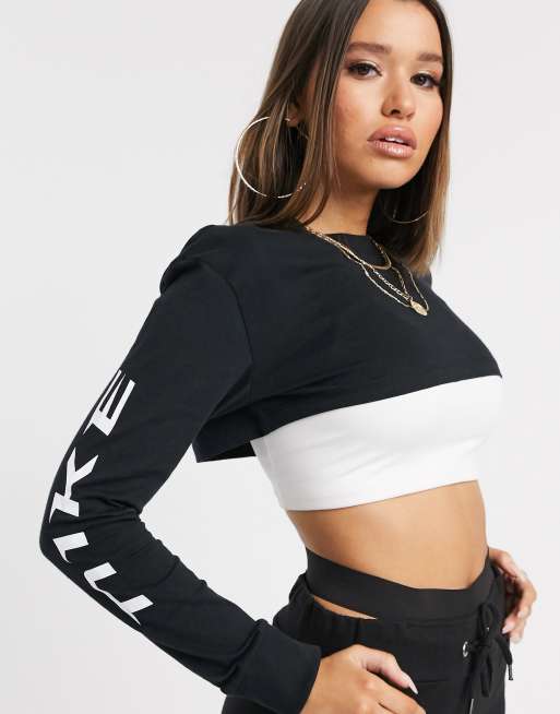 Nike Performance BRA CROP - Long sleeved top - black/white/black