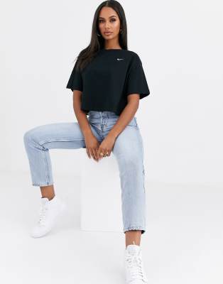 nike black mini swoosh crop top