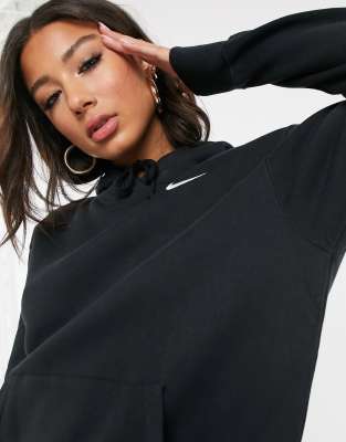 nike mini swoosh oversized hoodie in black