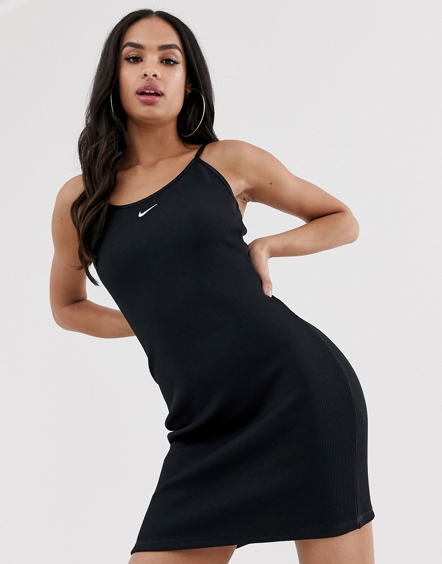 Nike black ribbed bodycon mini swoosh dress