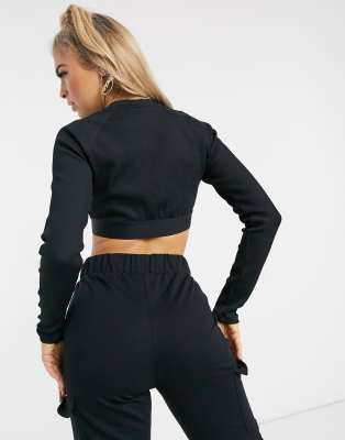 nike black ribbed just do it long sleeve crop top
