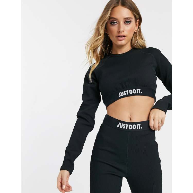 Nike black Ribbed Just Do It long sleeve crop top