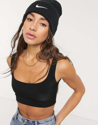 nike swoosh beanie black