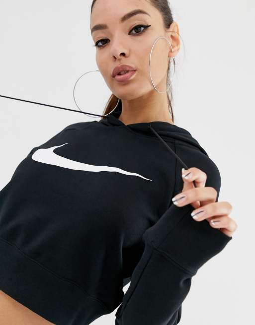 Nike black swoosh store cropped hoodie