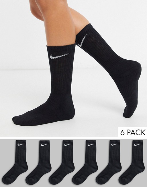 Nike black swoosh logo 6 pack crew socks