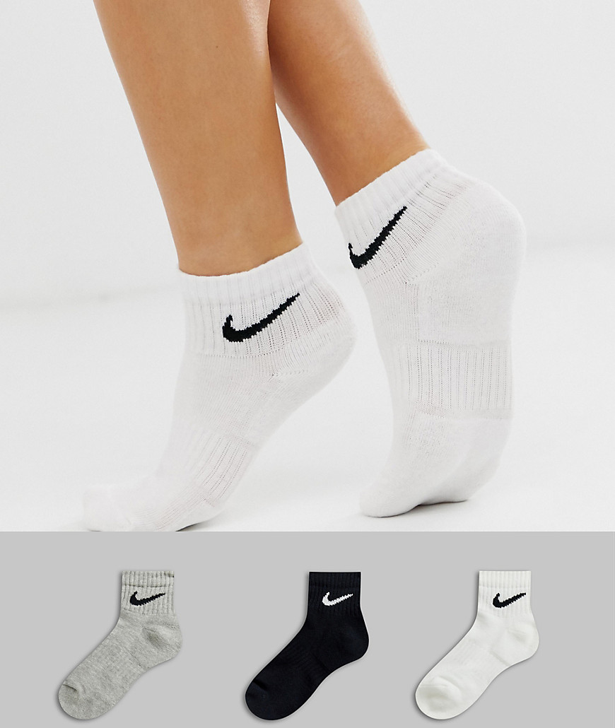 Nike black white and grey 3 pack ankle socks-Multi