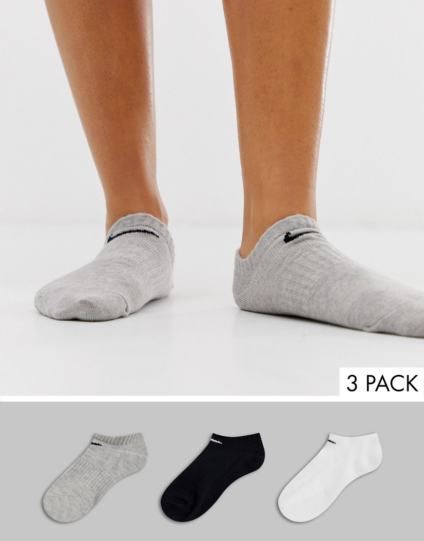 Nike black white and grey 3 pack trainer socks-Multi