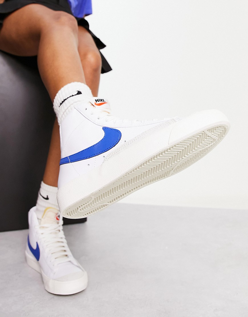 Shop Nike Blazer '77 Mid Sneakers In White And Blue