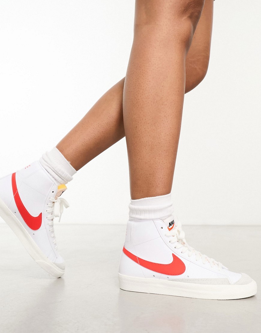 Nike Blazer '77 mid trainers in white and habanero red