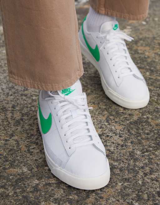 Nike Blazer Low Leather Sneakers In White Green Asos