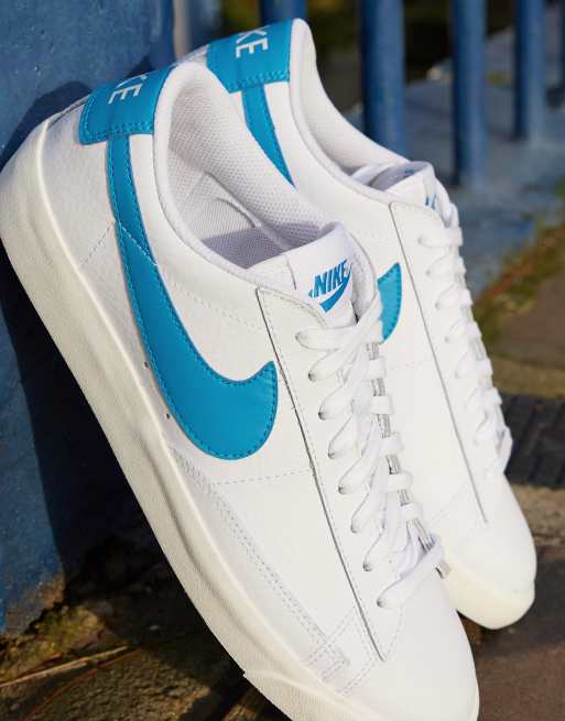 Nike Blazer Low Leather Trainers In White Blue Asos