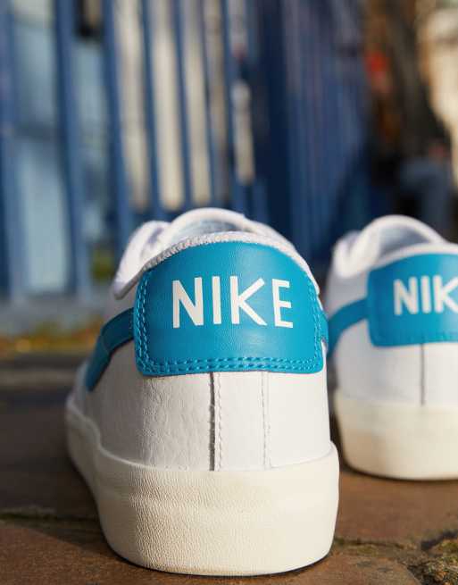 Nike Blazer Low Leather Trainers In White Blue Asos