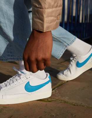 Nike Blazer Low Leather Trainers In White Blue Asos