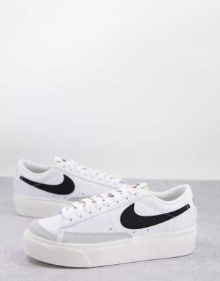 Nike Blazer Low Platform Sneakers In White And Black In White/black/sail/team Orange