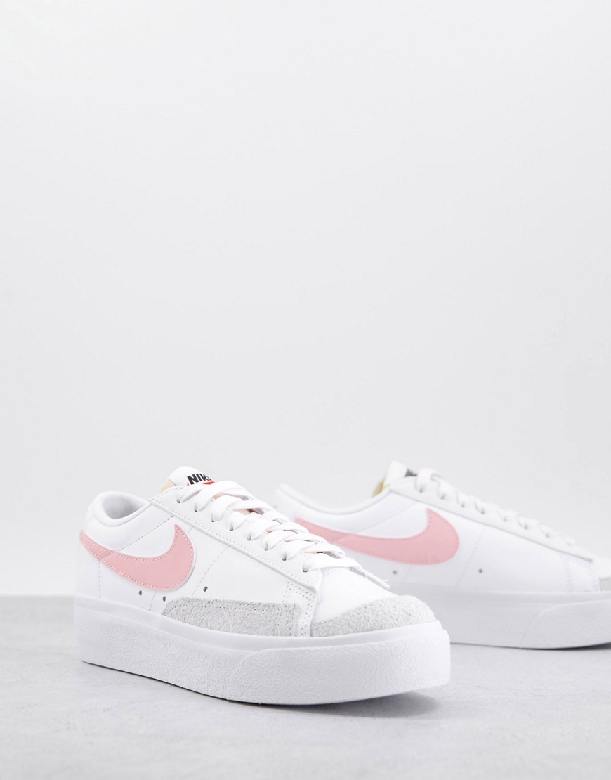 Nike Blazer Low Platform sneakers in white and pink