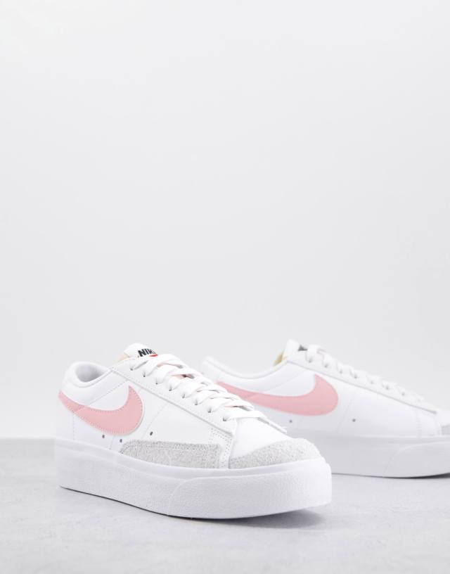 Nike Blazer Low Platform sneakers in white and pink