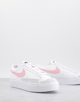 Nike Blazer Low Platform Sneakers In White And Pink In White