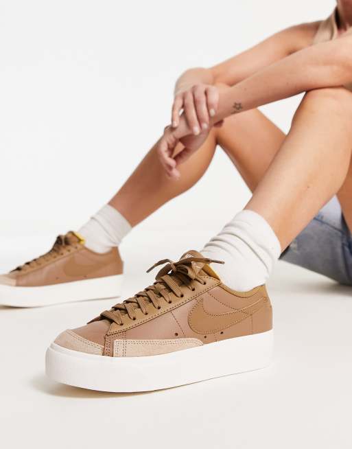 Nike blazer low trainers in 2025 beige suede with gum sole